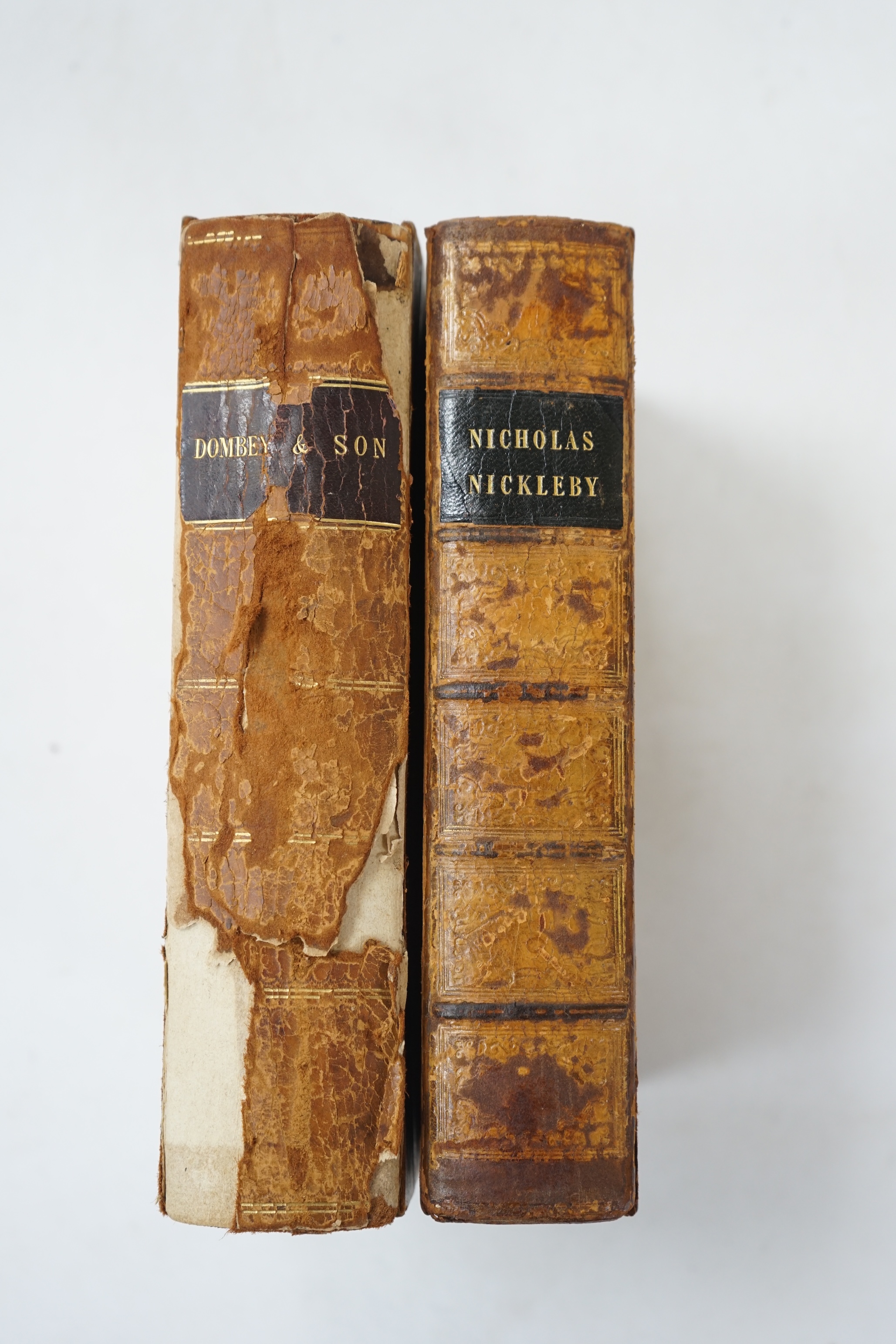 Dickens, Charles - Dombey and Son. 1st edition. engraved pictorial and printed titles, frontis. and 38 plates (by H.K. Browne); old half calf and marbled boards. Bradbury and Evans, 1848